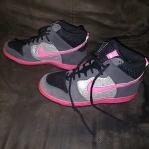 Hot Pink and Glitter Nike Dunk High Top